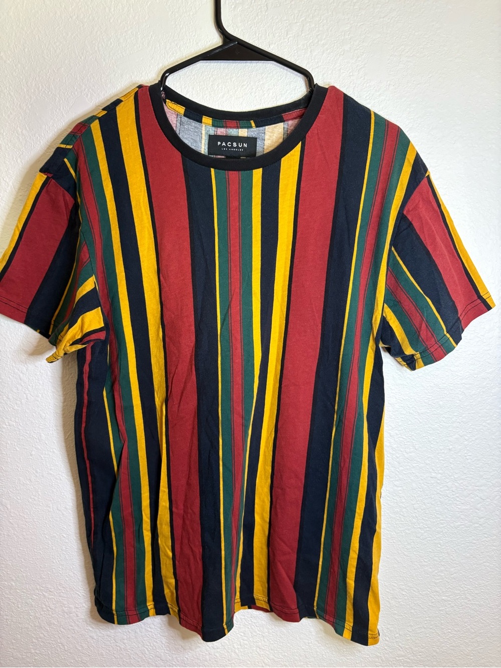 PacSun Men’s Multi-Stripe Crew Tee - Red, Yellow, Green, Navy, M